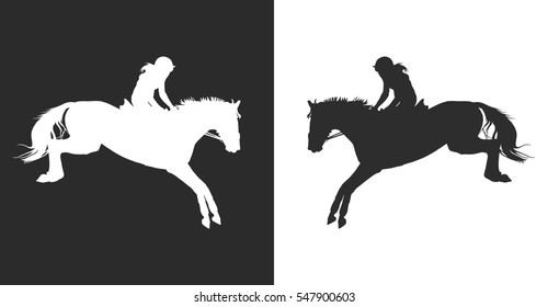 vector illustration, rider controls running horse, competitions show jumping