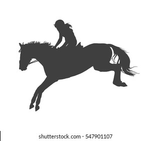vector illustration, rider controls running horse, competitions show jumping
