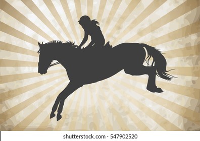 vector illustration, rider controls running horse, competitions show jumping