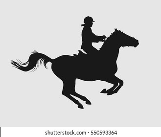 vector illustration, rider controls running horse, competitions show jumping 