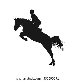 vector illustration, rider controls running horse, competitions show jumping 