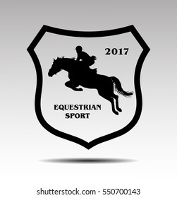 vector illustration, rider controls running horse, competitions show jumping 