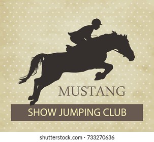 vector illustration, rider controls running horse, competitions show jumping