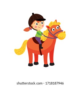 vector illustration of a rider girl on a red horse