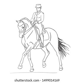 Vector illustration of a rider and horse execute the passage