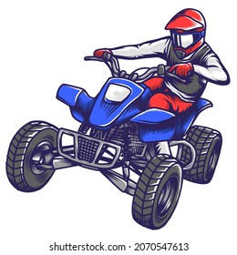 Ilustración vectorial de la motocicleta de cuatro ruedas aislada en blanco. Usar para logotipo, pegatina, impresión, banner, etiqueta.