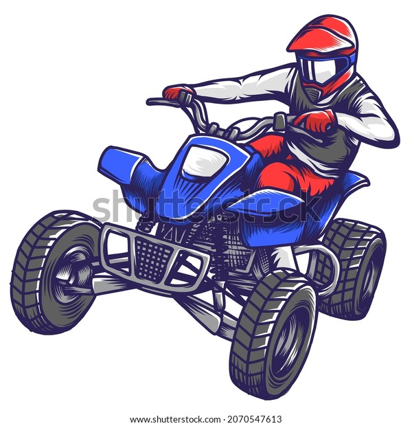Vector\
illustration of rider and Quad bike isolated on white. Use for\
logo, sticker, printing, banner,\
label.
