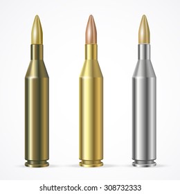 Vector illustration Rifle Bullet Set isolated on a white background. Ammunition. 