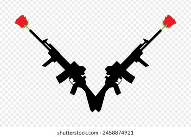 Vector illustration of rifle with red rose on transparent background