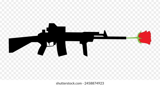 Vector illustration of rifle with red rose on transparent background