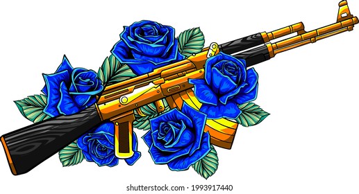 Ilustración vectorial de rifle con diseño de rosas
