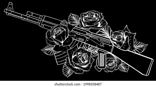 Vector Illustration of rifle with roses design