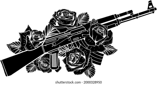 Vector Illustration of rifle with roses design