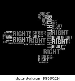 Vector illustration of right side arrow gray color word cloud
