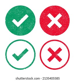 Vector illustration of the right and wrong symbols in green and red ink stamps