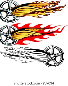 Vector illustration of a rim with fiery wings and burning fire.  The vectors are VERY CLEAN and ready for vinyl cutting, great also for screen printing and any other design work.