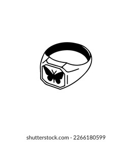 ilustración vectorial de un anillo con un símbolo de mariposa
