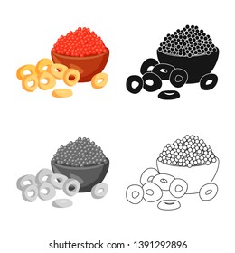Vector illustration of ring and caviar  sign. Set of ring and fry vector icon for stock.