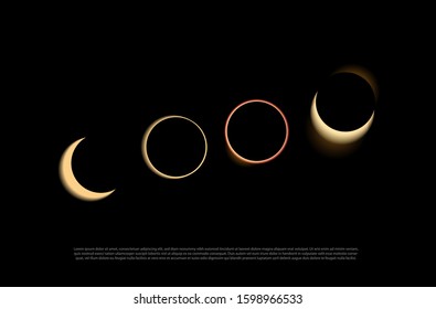 vector illustration of a ring solar eclipse on December 26, 2019, for the presentation of natural phenomena