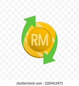 Vector illustration of Ringgit currency. Cashback bonus money concept discount. Simple design on transparent background (PNG).