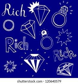 Vector illustration with rings, diamonds and text "Rich"