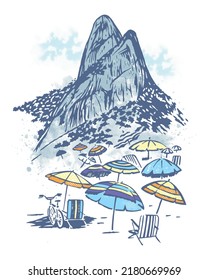 Vector illustration of Rio de Janeiro, Brazil beach scene. Art in a relaxed and free style.