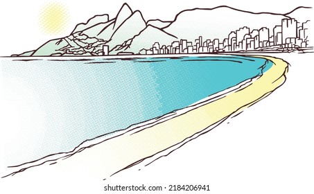 Vector illustration of Rio de Janeiro, Brazil waterfront region skyline. Art in free and simple strokes.