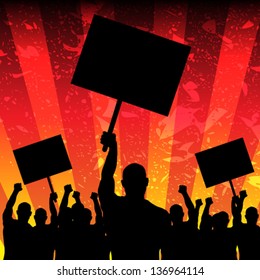 Vector Illustration of Riot People with Grunge Background