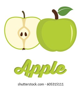 Vector illustration of ripe apple fruit and apple slice on a white background