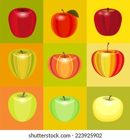 vector illustration of ripe autumn apples of different varieties