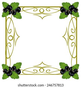 Vector illustration of the ripe berries currant in decorative frame