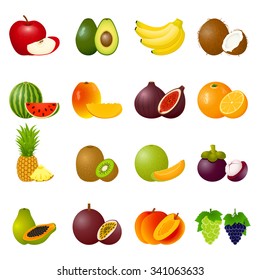 Vector illustration with ripe fruits and slices