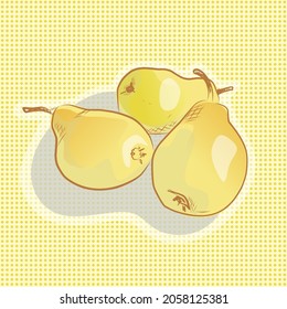 Vector illustration of ripe green pears.  Hand drawn