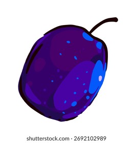 Ilustração vetorial de uma ameixa madura. Fruto roxo suculento desenhado à mão isolado sobre fundo branco.