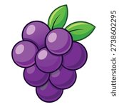 Vector illustration of a ripe purple grape bunch with leaves and vine in a fresh natural design