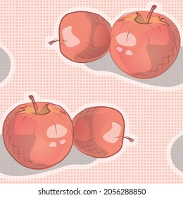 Ilustración vectorial del patrón de manzana roja madura sin soldadura. Esbozo dibujado a mano.