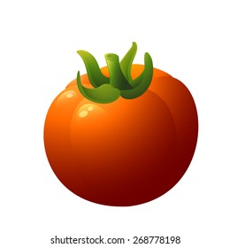 Vector illustration of ripe red fresh realistic tomato isolated on white background.  (Radial / linear gradient only used; no blend, no gradient mesh)