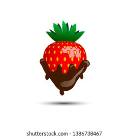 Vector illustration of ripe red strawberries dipped in dark chocolate