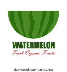Vektorillustration Illustration eines reifen roten Wassermelonenlogos, halbiert mit rotem Fleisch und beißenden Zeichen. Wassermelonmuster aus natürlichen Süßspeisen.