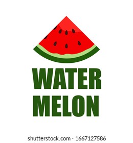 Dibujo vectorial de un logotipo de sandía roja madura, cortado por la mitad con carnes rojas y marcas de mordedura. Patrón de sandía de los alimentos dulces naturales.