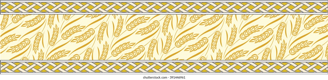 Vector Illustration Ripe Wheat Ears With Leaves As Border Or Frame Decorative Element.