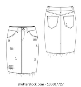 A vector illustration of Ripped Midi Jean Skirt