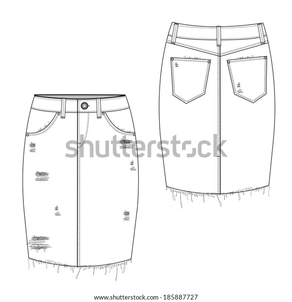 Vector Illustration Ripped Midi Jean Skirt Stock Vector (Royalty Free