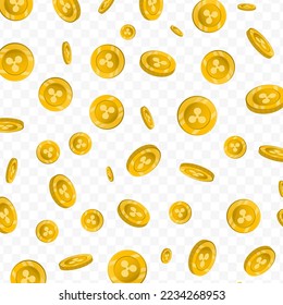 Vector illustration of Ripple currency. Flying gold coins on transparent background (PNG).