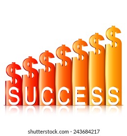 Vector illustration of rising financial graph on white background
