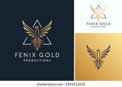 Vector illustration of Rising Golden Phoenix. A Fenix Bird Wingspan with Triangle logo design