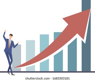 Vector illustration of rising graph. For business.