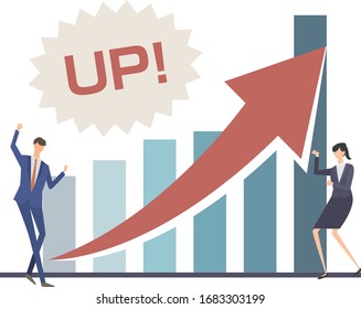 Vector illustration of rising graph. For business.