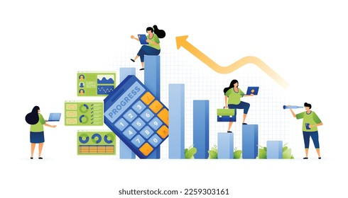Vector illustration of Rising to Success and Building for the Future. Charting Growth and Progress. Visual power of Growth. Can use for ad, poster, campaign, website, apps, social media
