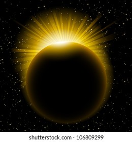 Vector illustration of rising sun over the planet